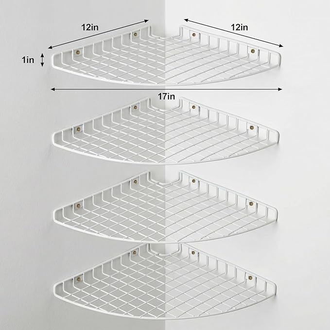 4 Pcs Corner Shelf Organizer Closet Corner Shelves 12 x 12 in Metal Wire Cabinet Wall Shelf for Kitchen, Bathroom, Living Room Home Decor, White