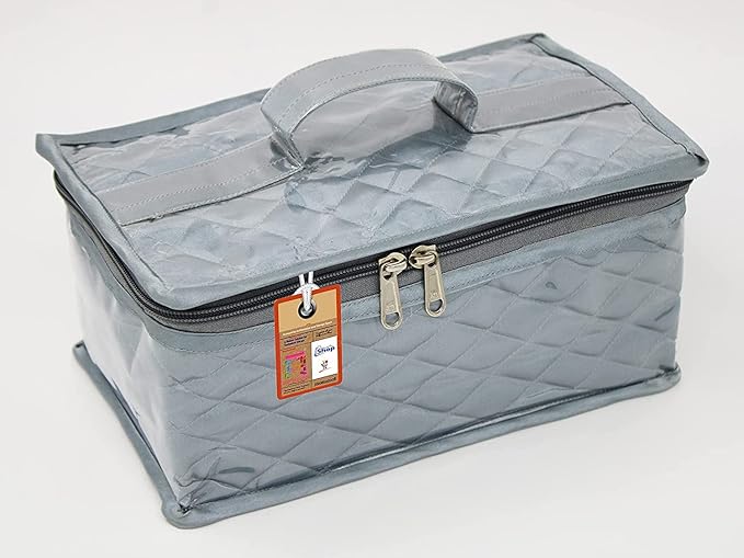 atorakushon Satin Makeup Kit Travel Jewelry Organizer Locker Box Pouch Clutch Bag for Necklaces Earrings Rings and Bracelets Grey Color