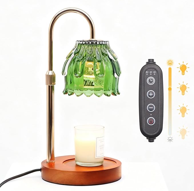 Candle Warmer Lamp with Timer and Dimmer 4-Level Dimmable Flower Light Heat Lamp for Jar Candles Adjustable Height Modern Cute Home Decor for Living Room Bedroom and Best Gift for Friends Lover. Green