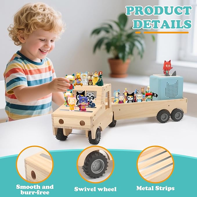 Truck for Tonies Box 1/2 Organizer Shelf Storage, Wooden Bus Magnetic Storage Holder for Toniebox Player Tonies Figures Characters for Children, Display Collection 20~30 Tonie Box Characters