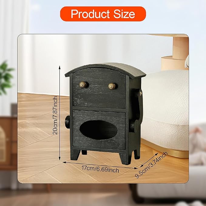 Yajuyi Mini Storage Cabinet Jewelry Box Multipurpose Decorative Robot Shaped Wooden Desktop Organizer for Countertop Makeup Desk, Black