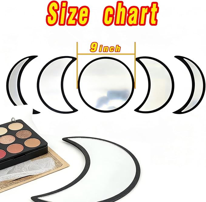 5-piece Set of Moon Phase Mirror Decorations in Nordic Style, Acrylic Mirror paired with Wooden Combination, Bohemian Style Living Room Bedroom Home Decoration, Black (Black)