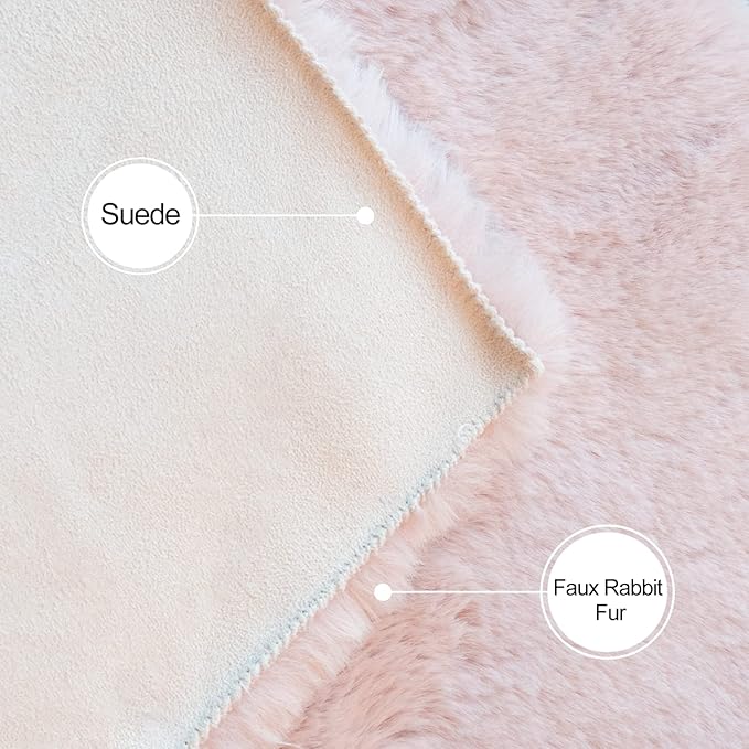 ORINOVA Pink Boho Round Rugs 8ft Large Fluffy Machine Washable Fuzzy Fur Area Rugs for Living Room Plush Circle Sheepskin Rugs for Bedroom Nursery Rug