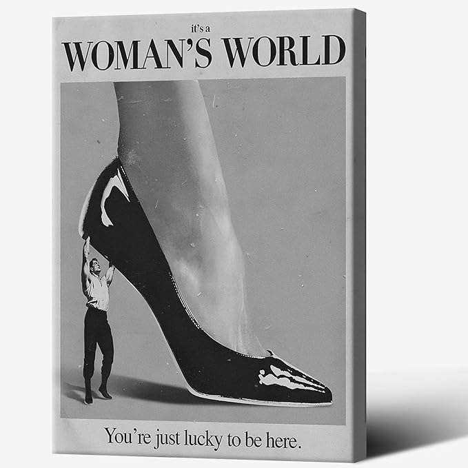 Retro This Is A Woman Is World Poster Feminist Canvas Wall Art Modern Black And White Feminine Hot Girls Room Aesthetic Prints Painting For Home Bedroom Dorm Wall Decor 12x16in Framed