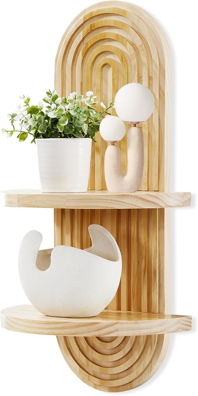 SweetSage Wooden Arched Wall Shelf - Boho Decor Floating Shelves Book Display Rainbow Shelf for Home Bedroom Living Room Nursery Office 22 x 11.8 Inches Natural