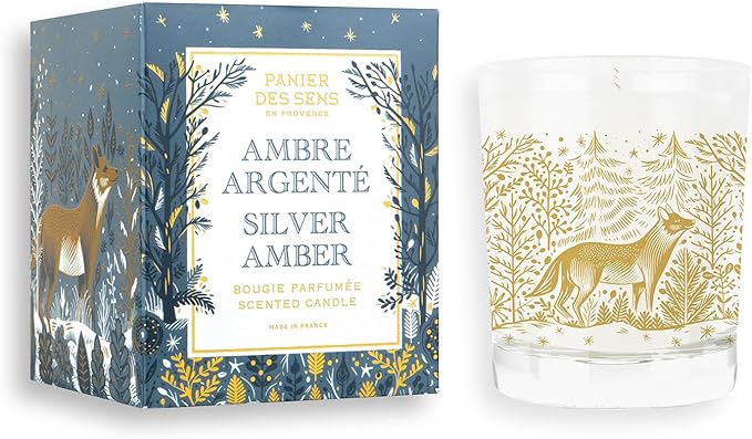 Panier des Sens - Winter Candle – Long Lasting Scented Candles for Home – Gift for Women – 100% Natural Cotton Wick – Decorative Candles Home Gifts (Silver Amber)