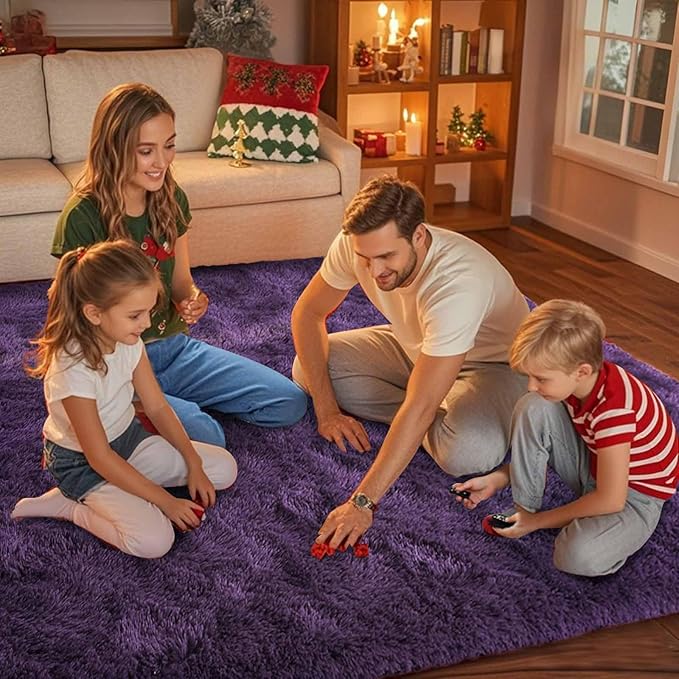 5x7 Ft Purple Rugs for Bedroom Living Room, Soft Modern Indoor Fuzzy Shaggy Area Rug, Non-Slip Fluffy Furry Rug for Teen Girls and Boys,Nursery Kids Room Dorm Home Decor, High Pile Plush Floor Carpet