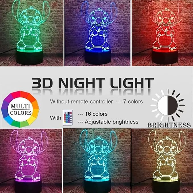 LOUHH 3D Illusion Night Light, 16 Color Night Light - 3D LED Intelligent Remote Control Lamp for Children's Room Decoration and Children's Gifts