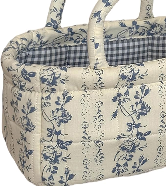 Mini Boho Fabric Storage Baskets – Decorative Small Floral Organizer Boxes with Soft Handles – Foldable Cube Bin for Diaper
