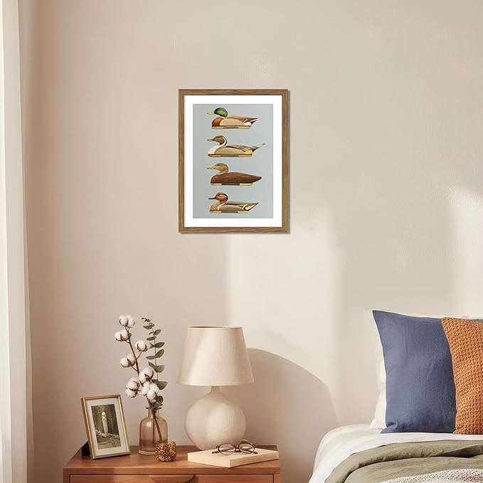 Vintage Framed Duck Wall Art, Rustic Farmhouse Hunting Canvas Wall Decor Painting, Retro Nature Mallard Duck Wildlife Prints Pictures for Bedroom Living Room 12x16 Inch Wood Frame