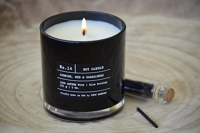 Lulu Candles | Oud Sandalwood | Smells Smokey & Woody | Luxury Scented Soy Jar Candle | Hand Poured in The USA | Highly Scented Long Lasting (9 Oz.)