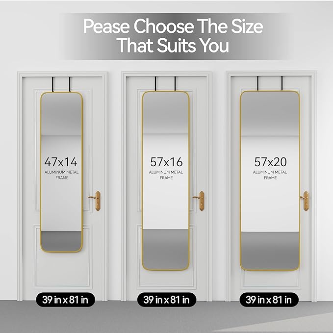 SCWF-GZ 47x14 Mirror Full Body Length Door Hanging/Rope Hang/Wall Mounted Metal Frame Rectangle Mirrors for Bedroom Bathroom Dressing Living Room 47 inch Gold
