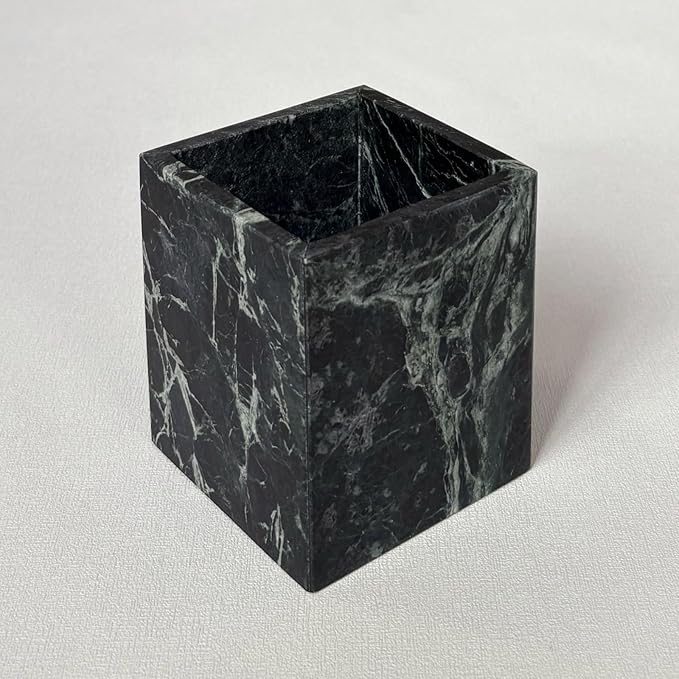 Natural Marble Stone Square Storage Container Empty Vessel Holder Cup for Candle/Pens/Sundries items (Dark Flower Green)