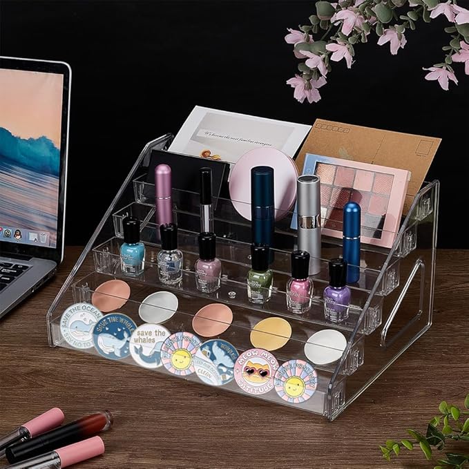 FINGERINSPIRE 6 Tier Acrylic Riser Display Stands 12.20x9.25x6.30Inch Clear Acrylic Badge Display Shelves Makeup Organizer Perfume Organizer Shelf for Figure Anime Badge Cupcake Candy Food