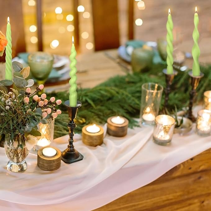 Nuanchu 4 Pcs Twisted Taper Candles Wax Unscented Smokeless Spiral Swirl Candlesticks for Wedding Holiday Dinner Party Home Decorations(7.87 Inch,Pure,Sage Green)