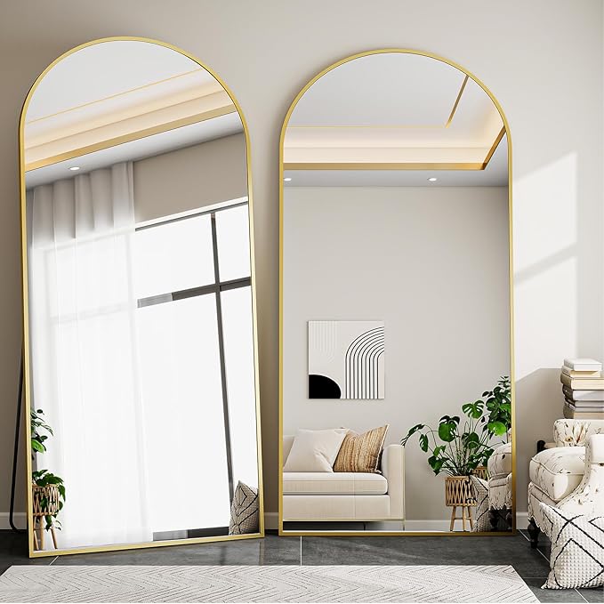 71"x26" Arched Mirror Full Length, Standing Floor Mirror, Wall Mounted Mirror with Aluminum Frame - for Standing, Leaning or Hanging, for Living Room Dressing Room, Gold