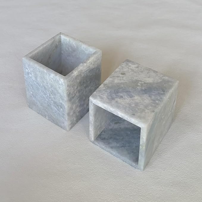 Natural Marble Stone Square Storage Container Empty Vessel Holder Cup for Candle/Pens/Sundries items (Blue Crystal Marble)