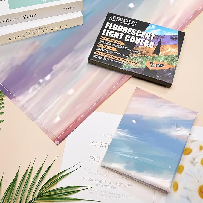 ANGSYLTH 2 Pcs Fluorescent Light Covers - 4 x 2 Feet Covers for Ceiling Lights, Magnetic Light Filters for Classroom, Office, Hospitals, Home (Sunset Glow)