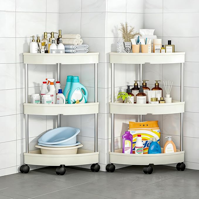 Corner Shelf Organizer for Bathroom, 3-Tier Corner Stand for Small Spaces, Waterproof Storage Shelf for Toilet Paper, Cosmetics, Plants (White)