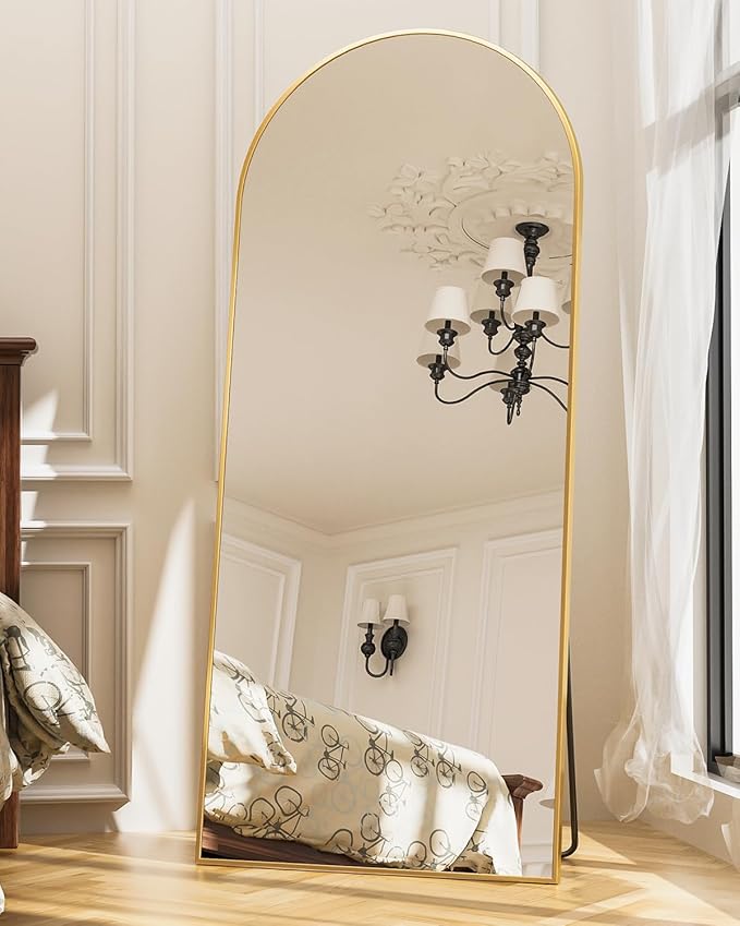 Antok Full Length Mirror, 71"x32" Floor Mirror, Arched Floor Standing Freestanding Arch Full Body Mirrors with Stand for Bedroom, Hanging Mounted for Living Room Cloakroom,Gold