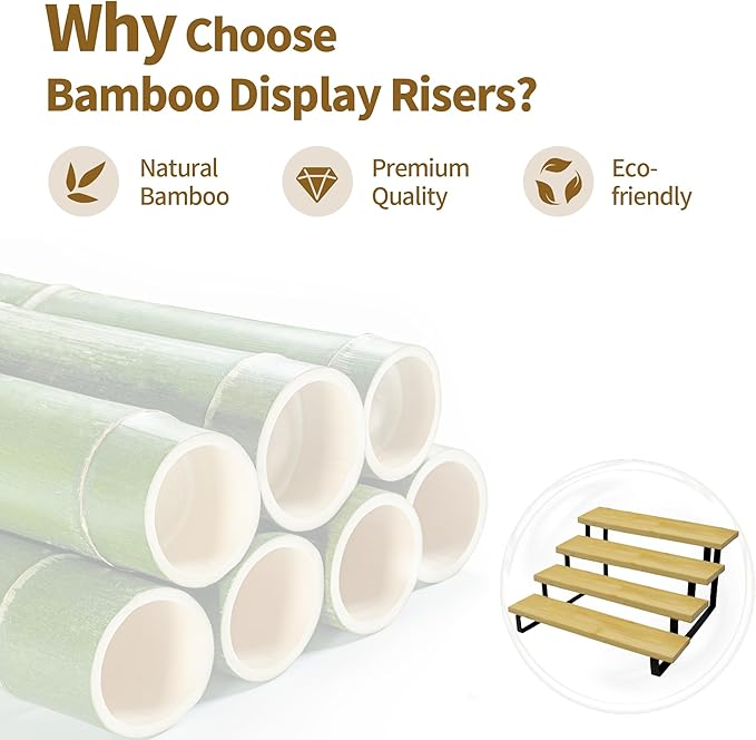 Bamboo Display Risers, 4 Tier Cologne Stand Perfume Organizer for Men, Large Cupcake Dessert Shelf for Party, Riser Stand for Decoration and Organizer, Party, Makeup, Figures, Cupcake