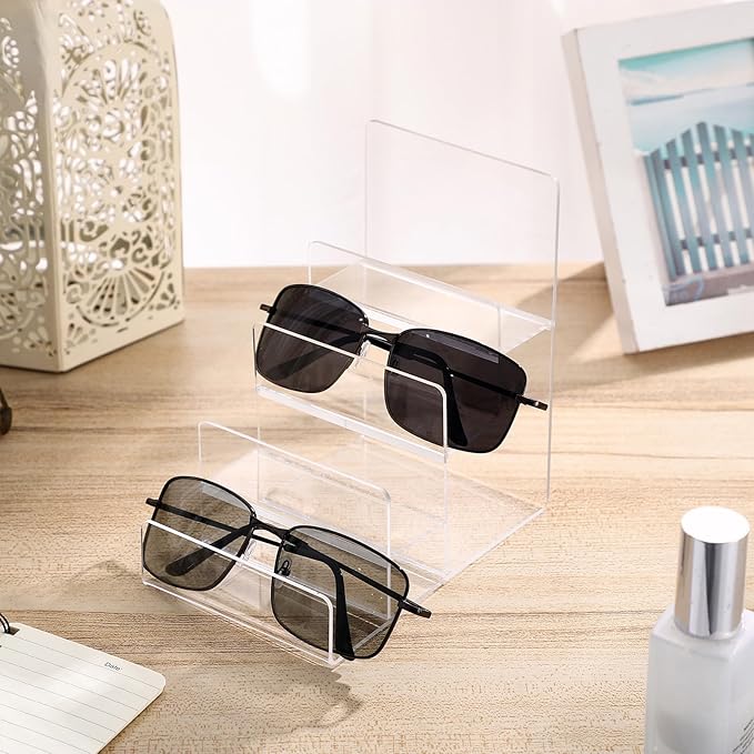 DOITOOL 4-Tier Clear Display Risers Stand: Acrylic Wallet Display Stand Holder, Clear Handbag Purse Display Stand Jewelry Display Riser Purse Handbag Organizer - 2 Pack (3.9X6.1X6.3inch)