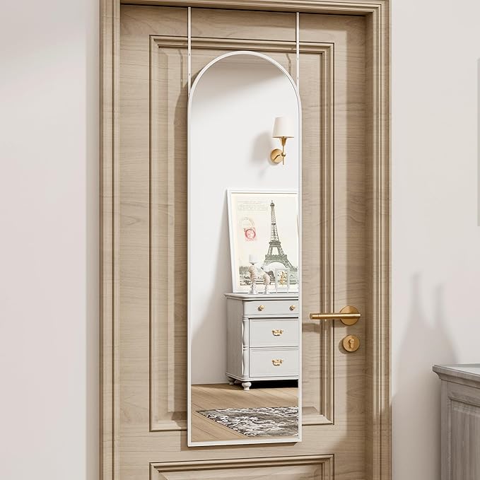 Vlush Door Mirror, Full Length Mirrors Over The Door, 14'' x 48'' Hanging/Rectangular Wall Mirror, Wall-Mounted/Hanging/Leaning, Home Decor,(White)