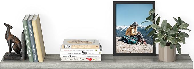 Ballucci Floating Shelf, 48" Wood Wall Shelf with Invisible Brackets for Bathroom, Living Room, Bedroom, Kitchen, Nursery, 8" Deep, Rustic Gray