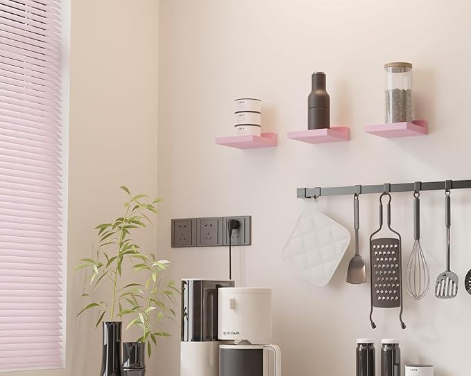 QsQueen Small Floating Shelves Mini Shelves Hanging Display 5 Inch Wall Shelf for Bathroom Livingroom Bedroom,3 Pack, with 2 Types of Installation, Great for Room Decor