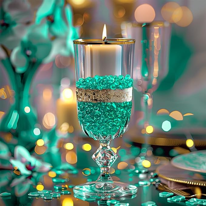 HappyFiller 4400 PCS Teal Tiny Acrylic Beads Gemstone Party Confetti Table Scatters Gems 7mm for Vase Filler,Floral Arrangement,Bridal Shower Decoration,Home Centerpieces,Candle Display