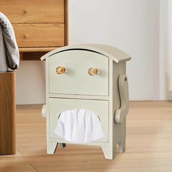 Yajuyi Mini Storage Cabinet Jewelry Box Multipurpose Decorative Robot Shaped Wooden Desktop Organizer for Countertop Makeup Desk, White