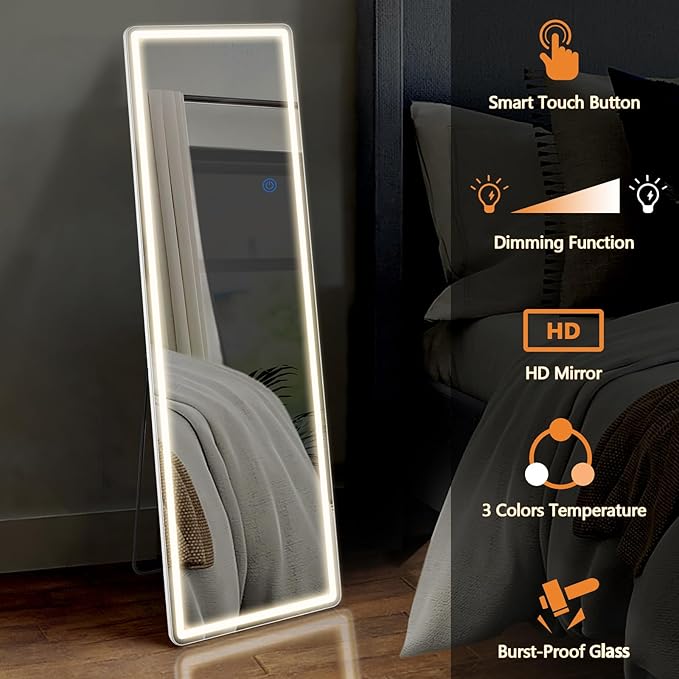 NEWBULIG Full Length Mirror, Full Body Floor Mirror with Aluminum Alloy Thin Frame, Wall or Standing Mirror for Bedroom, Living Room, Dressing Room