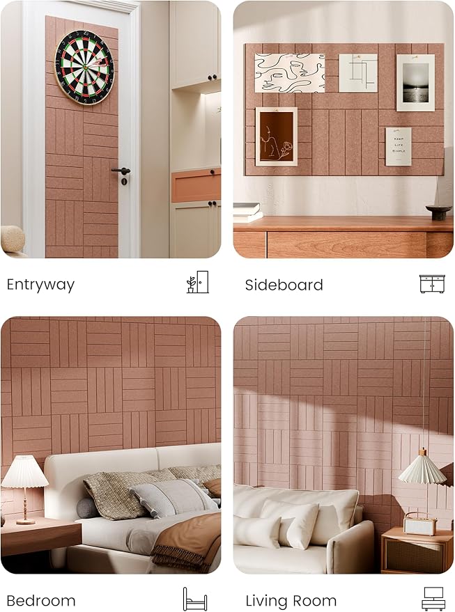 Bumusty Large Cork Board Alternative-36 x 24" Felt Bulletin Board Tiles, with 30 Pushpins, 40 Adhesive Tabs, Bold-Stripe 6-Pack, Cork Boards for Office Push Pin Board Felt Board-Terracotta