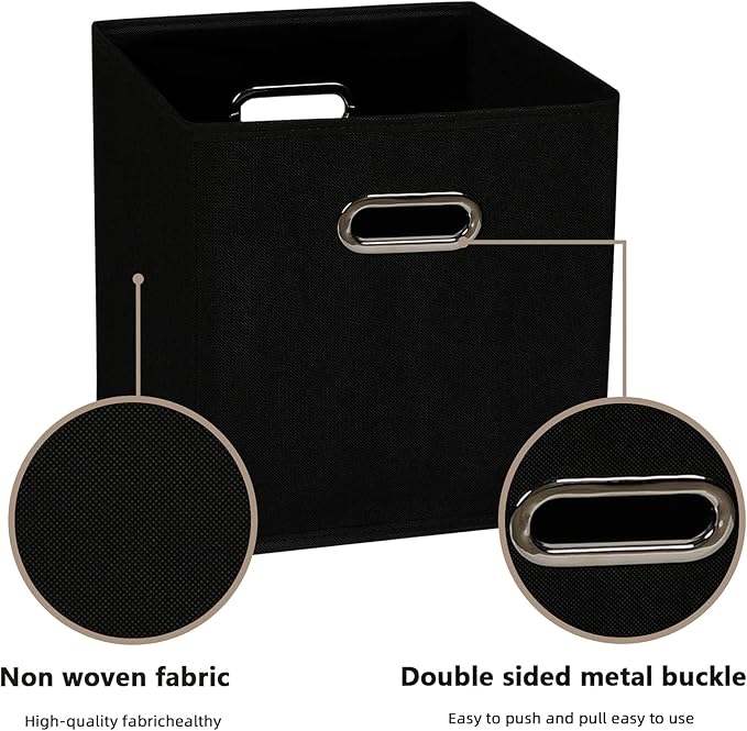 Fabric Cloth Storage Bins,Fabric Cube Organizer with Dual Handles Foldable Cube Storage Baskets for Home Bedroom Storage,Set of 8,(Black)