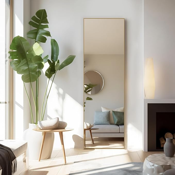 Mirror Full Length, Upgraded Body Wall Mirrors with Shatter-Proof Glass, Floor Standing, Hanging or Leaning, Tall Mirror with Stand Aluminum Alloy Frame for Bedroom