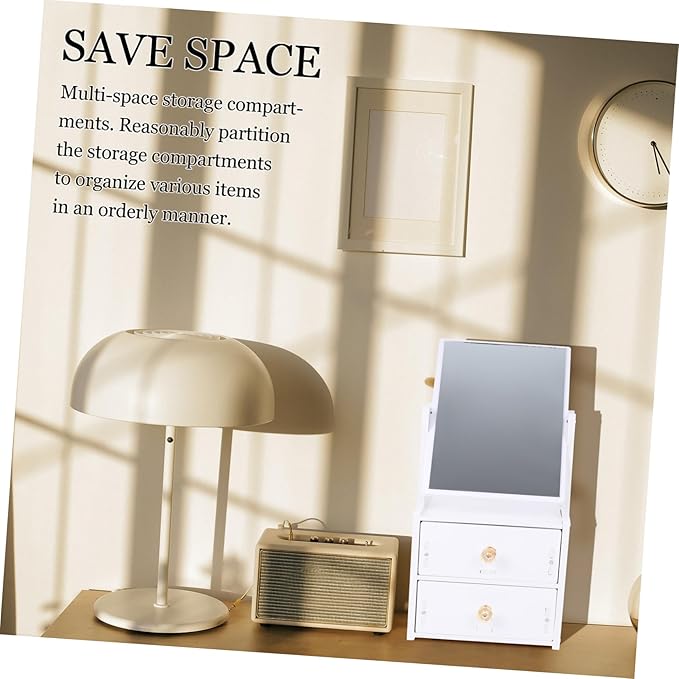 Stackable Makeup Organizer Storage Box Countertop Makeup Mirror for Women Table Mirror