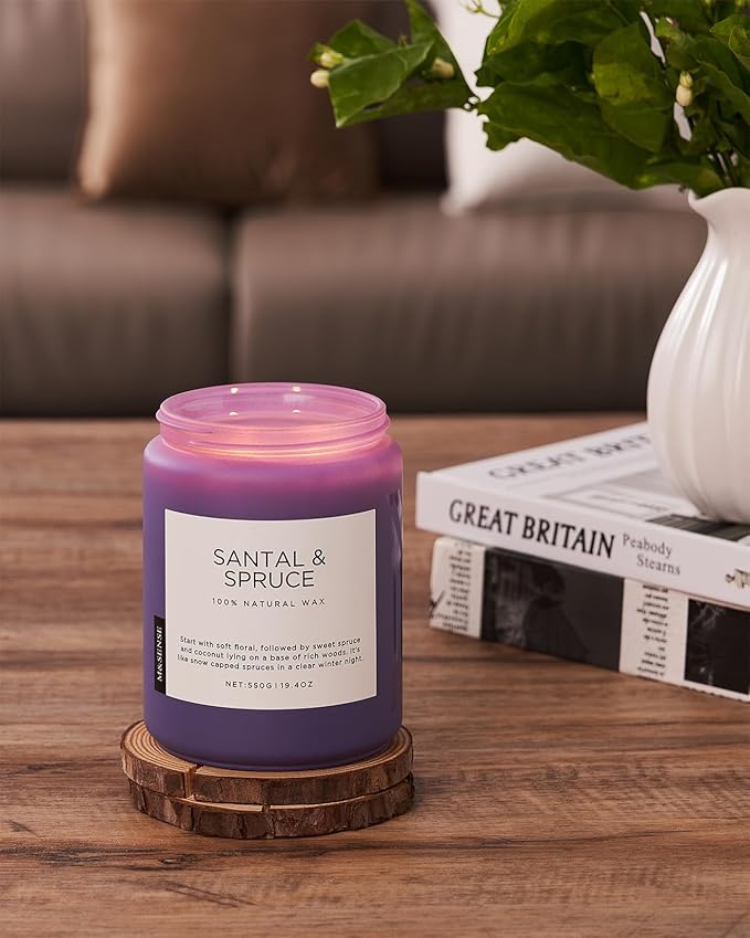 M&SENSE Sandalwood Spruce Scented Candles for Home,19.4oz 110 Hour Slow Burning Aromatherapy Candle for Stress Relief Meditation Relaxing SPA Large Candle Gifts for Mother's Day