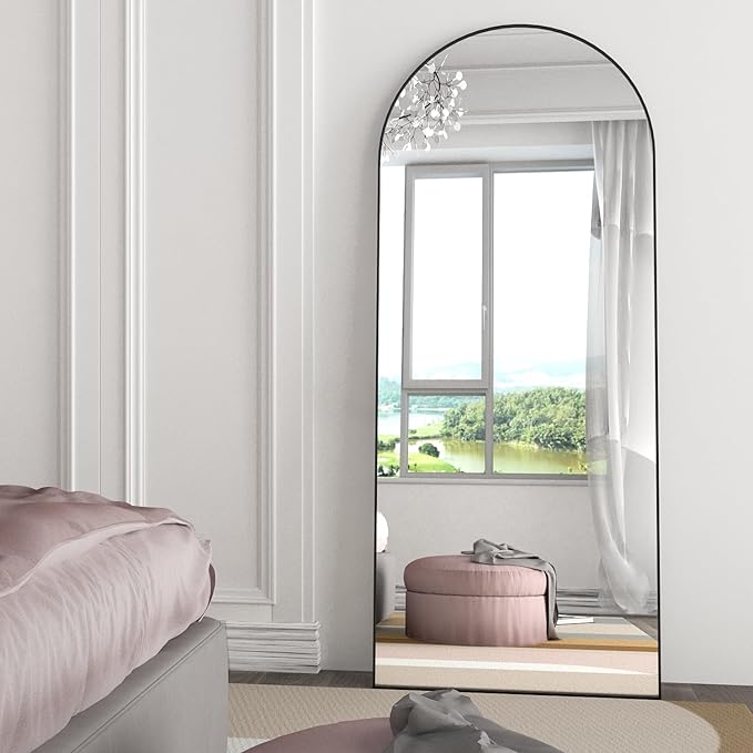 Arch Full Length Mirror - 65"x24" Arched Floor Mirror with Stand - Large Wall Mirror - Black - Standing, Hanging or Leaning Against Wall - Bedroom, Entry, Living Room