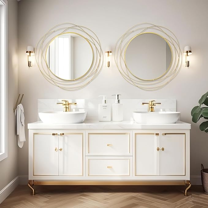 HQiJun Round Wall Mirror - 26.8" Large Gold Circle Mirror for Wall with Art Decorative Durable Metal Frame, Modern Hanging Mirror for Bathroom Over Sink, Bedroom, Entryway, Vanity or Living Room