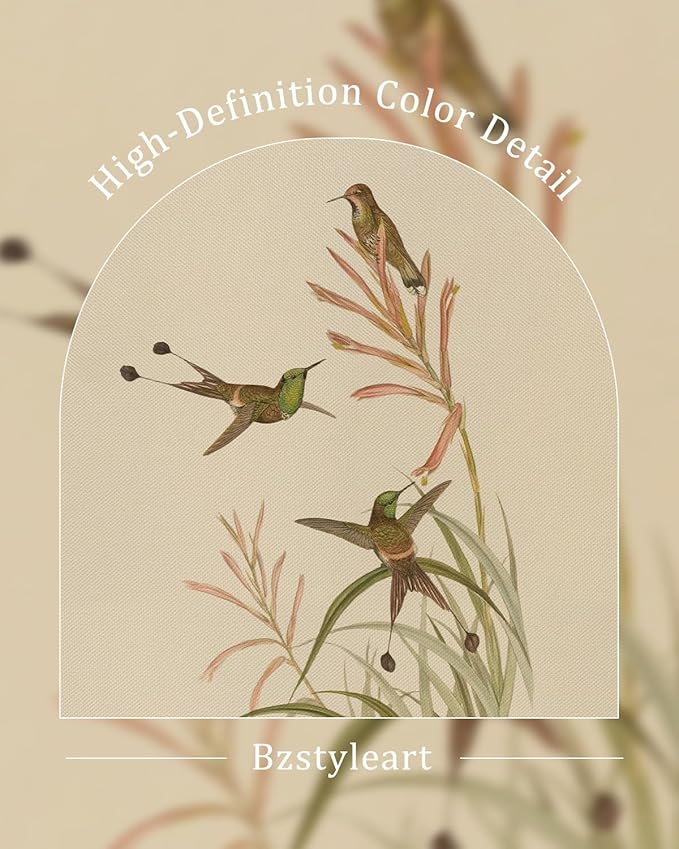 Bzstyleart Vintage Wall Art Decor for Living Room, Framed Wall Art Decor, Animals Hummingbird Picture, Home Decor Aesthetic Gifts for Friends or Family - Hummingbird Perched Canvas Prints, 16L x 12W