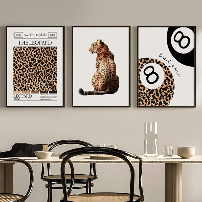 Lhoiplme Trendy Leopard Wall Art Cheetah Print Canvas Wall Decor 8 Ball Poster Preppy Room Aesthetic Pictures Funky Coquette Vintage Prints Y2k Fashion Lucky Posters for Bedroom 16x24x3 Inch Unframed