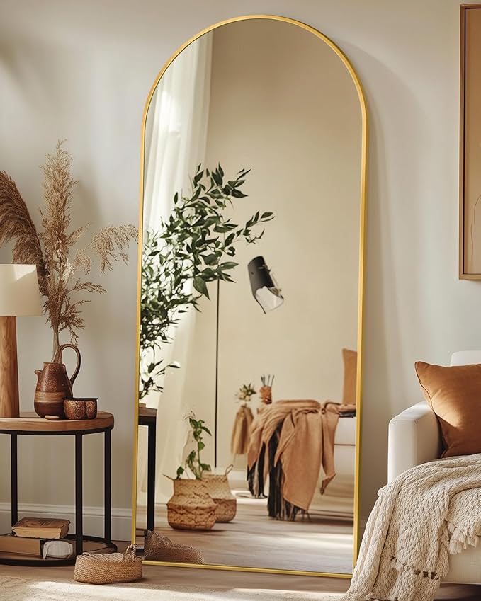 Antok Arched Full Length Mirror, 56"x15" Gold Metal Frame Floor Mirror for Bedroom Living Room, Freestanding/Wall Mount/Leaning