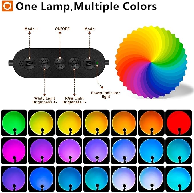 Sunset Lamp with USB Port - 360° Rotatable Multicolor Sunset Light Projector, Great for Room/Bedroom Decor, Photography, Party, TikTok Live | Halloween & Gifts