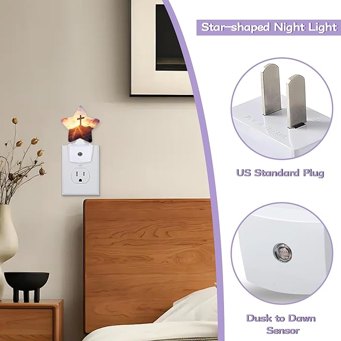 Night Light,Cross Night Lights Plug into Wall Sunset Decorations for Bedroom Bathroom,Dusk to Dawn Sensor Kitchen Hallway Stairs Energy Efficient Desk Lamp