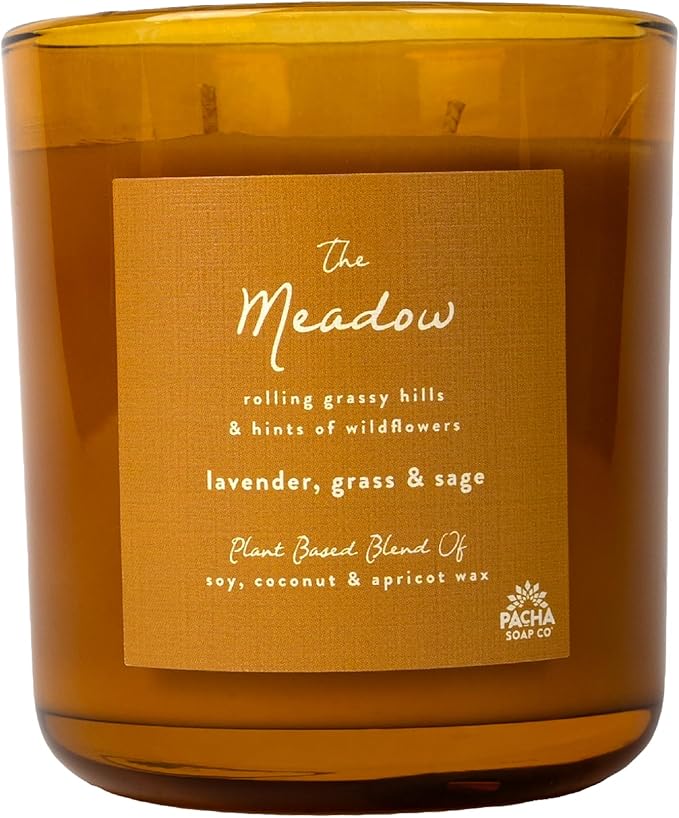 PACHA SOAP Co. Origins & Elements Candle Collection, The Meadow, 12 oz - Scents of Lavender, Grass, and Sage - Clean Burning, Soy, Coconut & Apricot Wax, Lead-Free Wick, Cruelty-Free, Recyclable