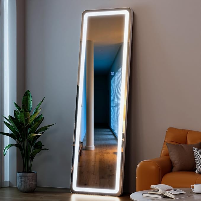 Standing Mirror Full Length with LED Lights, 60"x16" Lighted Mirror with Dimming & 3 Color Lighting, Tall Mirror Full Body for Bedroom, Dressing Room