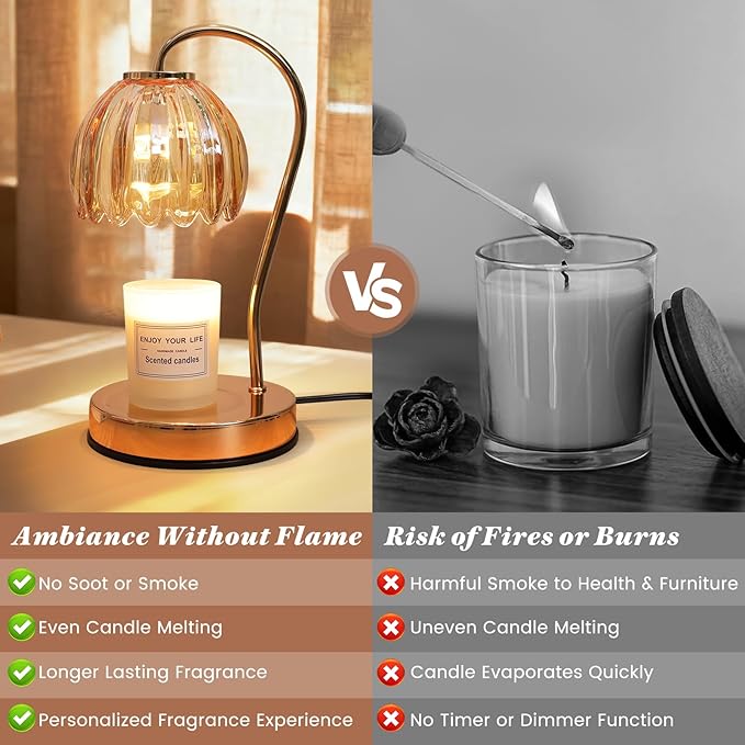 Candle Warmer Lamp with Timer & Dimmer, Aromatherapy Candle Lamp for Scented Candles, Modern Amber Glass Candle Lamp Warmer, Birthday Gift for Women Mom House Warming Gifts New Home Decor