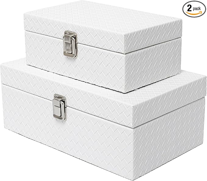 DECOR4SEASON Faux Leather Decorative Jewelry Storage Organizer Boxes Set of 2, White