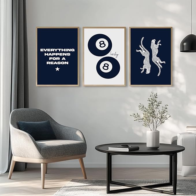 Tocliky Navy Blue Leopard Wall Art Decor Cheetah Print Room Poster Trendy Preppy Canvas Wall Art Funky Aesthetic Room Decor 8 Ball Lucky Poster Y2k Stylish Artwork for Bedroom 12x16x3 Inch Unframed