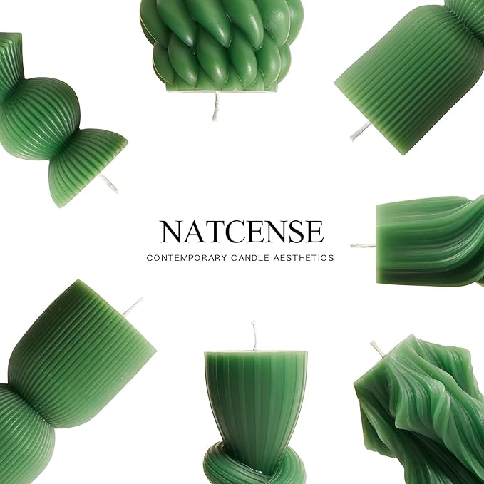7-Pack Pillar Candles - Soy Wax Handmade Ribbed Candles for Home Decor, Housewarming Gift, Shelf & Table Decor - Aesthetic Modern Candles Set (Green)